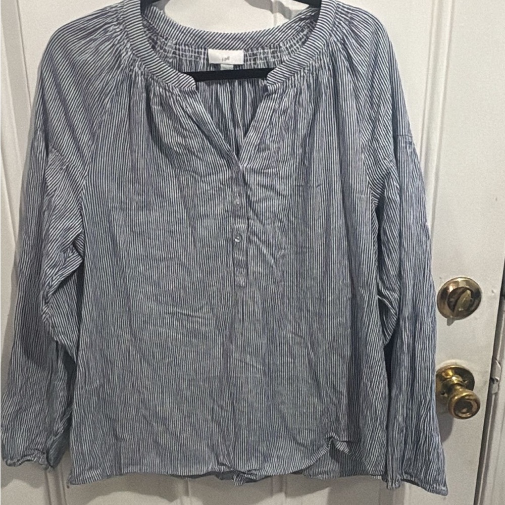 J. Jill Navy and White Striped Blouse